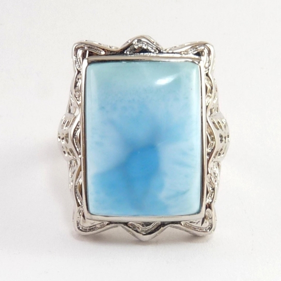 Natural Larimar & Sterling Silver Ring Size 10! NEW - Picture 5 of 9
